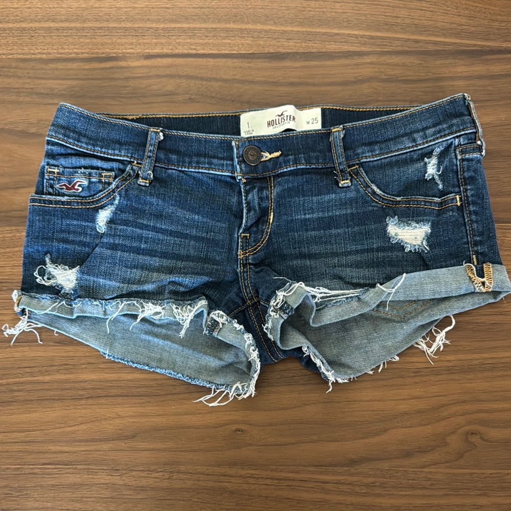 Hollister Women's Ripped Jean Shorts - Dark Blue